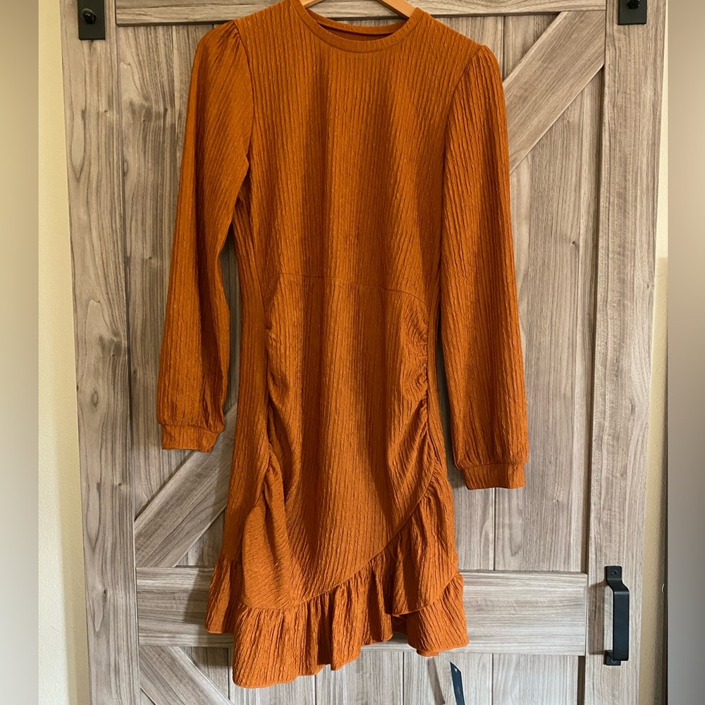 Cupshe Dark Orange Long Sleeve Ruched Dress